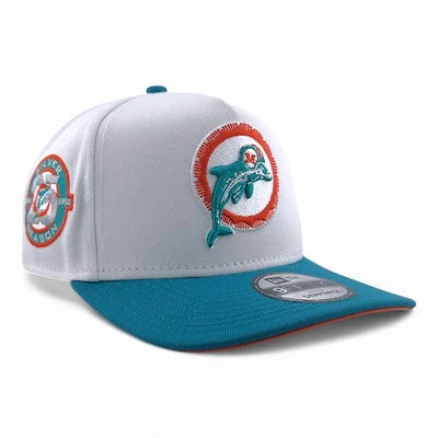 Miami Dolphins White & Teal Retro 25th Year Patch Orange UV New Era A-Frame Snapback Hat