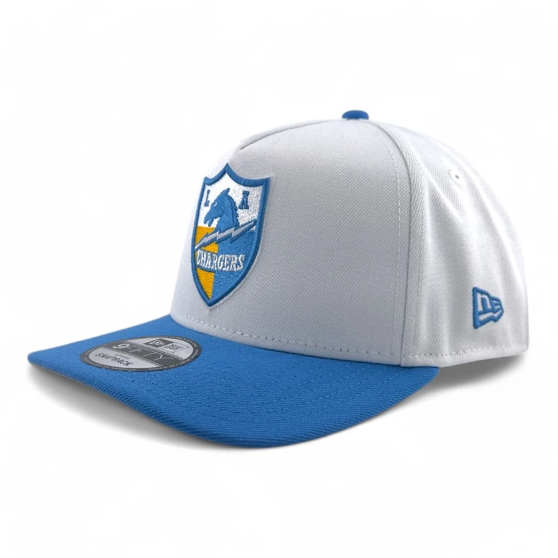 Los Angeles Chargers White & Light Blue 50th Anniversary Patch Gray UV New Era A-Frame Snapback Hat