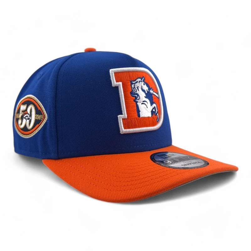 Denver Broncos Royal Blue & Orange 50th Anniversary Patch Gray UV New Era A-Frame Snapback Hat
