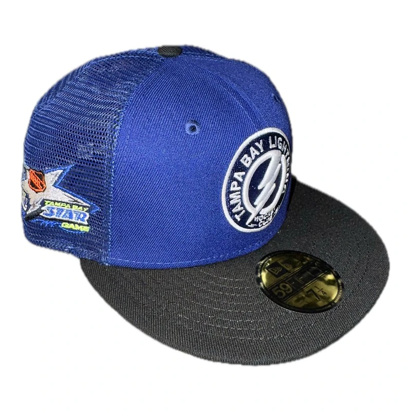 Tampa Bay Lightning Royal Blue and Black Trucker 1999 ASG Patch Gray UV New Era 59FIFTY Fitted Hat