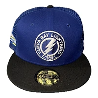 Tampa Bay Lightning Royal Blue and Black Trucker 1999 ASG Patch Gray UV New Era 59FIFTY Fitted Hat