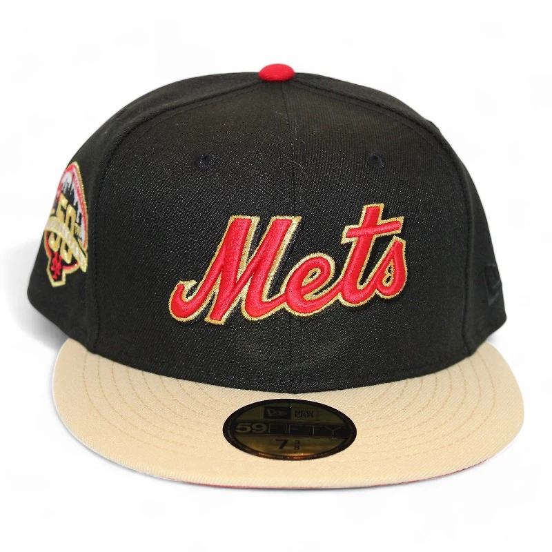 New York Mets Black and Tan 50th Anniversary Side Patch Red UV Era 59Fifty Fitted Hat