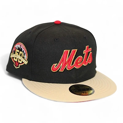 New York Mets Black and Tan 50th Anniversary Side Patch Red UV Era 59Fifty Fitted Hat