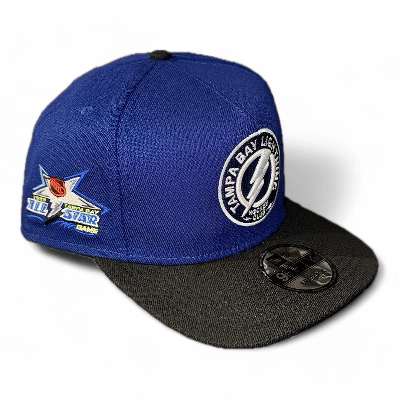 Tampa Bay Lightening Royal Blue and Black 1999 ASG Patch Gray UV New Era A-Frame Snapback Hat