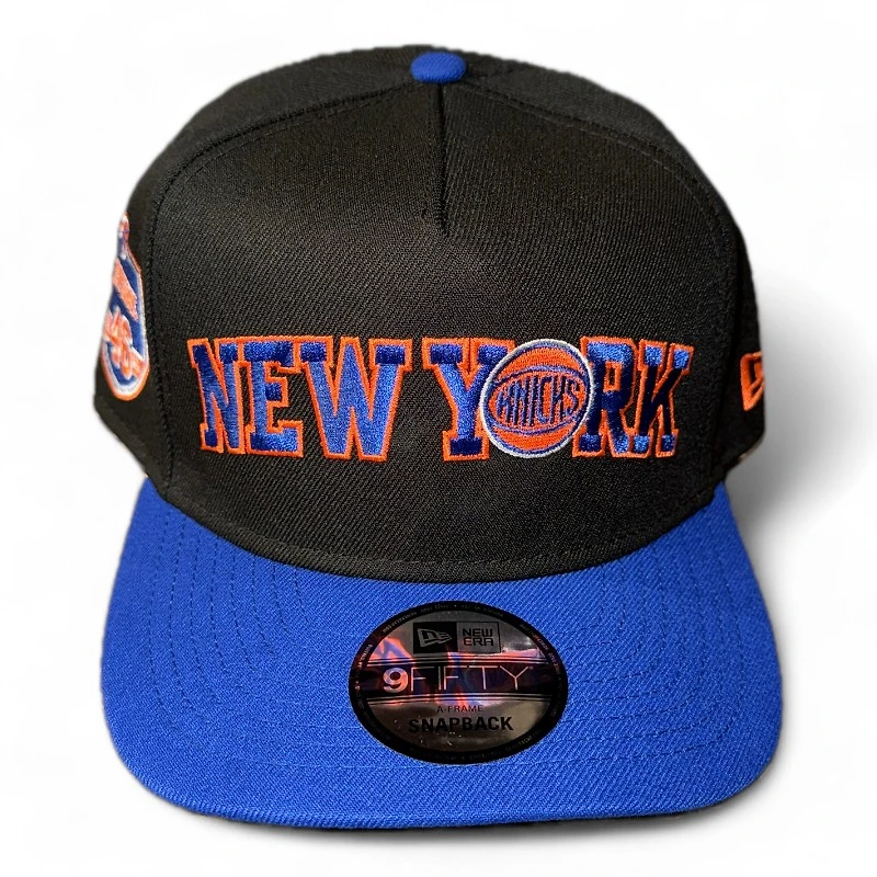 New York Knicks Black and Royal Blue 46th Patch Gray UV New Era A-Frame Snapback Hat