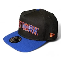 New York Knicks Black and Royal Blue 46th Patch Gray UV New Era A-Frame Snapback Hat