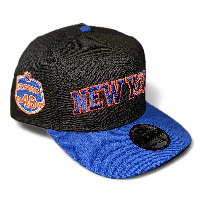 New York Knicks Black and Royal Blue 46th Patch Gray UV New Era A-Frame Snapback Hat