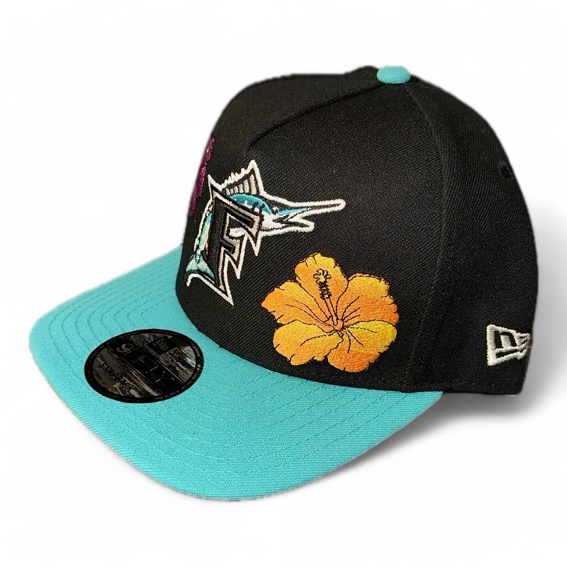 Florida Marlins Black Floral and Teal Inaugural Season Patch Gray UV New Era A-Frame Snapback Hat