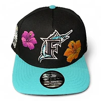 Florida Marlins Black Floral and Teal Inaugural Season Patch Gray UV New Era A-Frame Snapback Hat