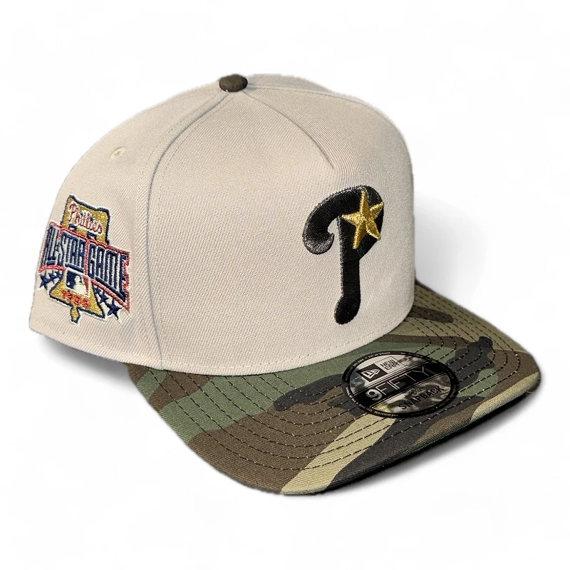 Philadelphia Phillies Stone and Woodland Camo 1996 ASG Patch Green UV New Era A-Frame Snapback Hat