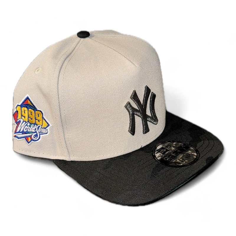 New York Yankees Stone and Black Camo 1999 WS Patch Green UV New Era A-Frame Snapback Hat