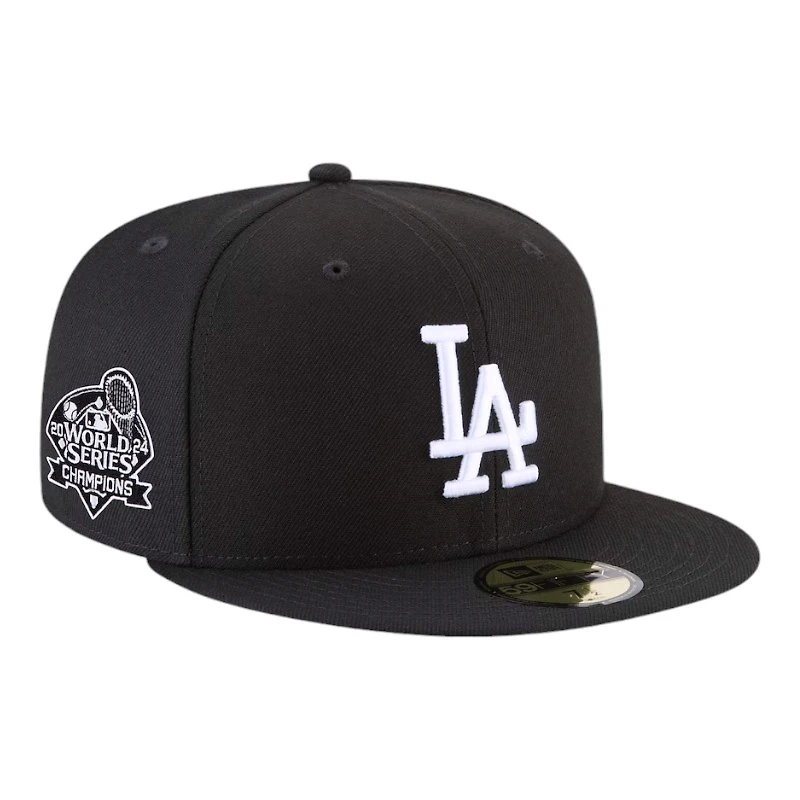 Los Angeles Dodgers Black and White 2024 WS Champs Patch Gray UV New Era 59FIFTY Fitted Hat