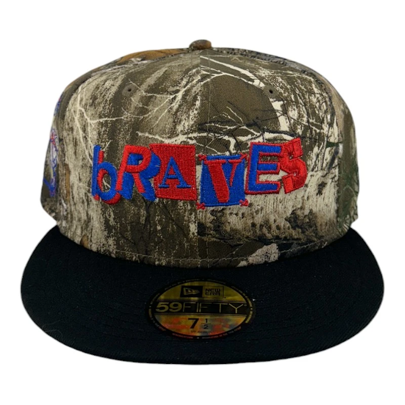 Atlanta Braves Realtree and Black Blooper Mascot Patch Grey UV New Era 59FIFTY Fitted Hat