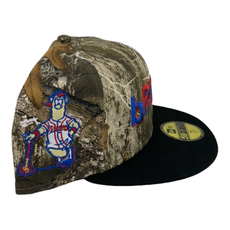 Atlanta Braves Realtree and Black Blooper Mascot Patch Grey UV New Era 59FIFTY Fitted Hat