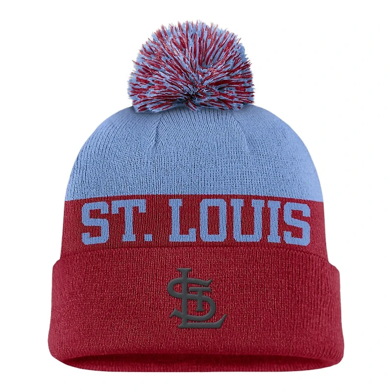 St. Louis Cardinals Light Blue and Red Retro Pom Cuffed Nike Knit Beanie Hat