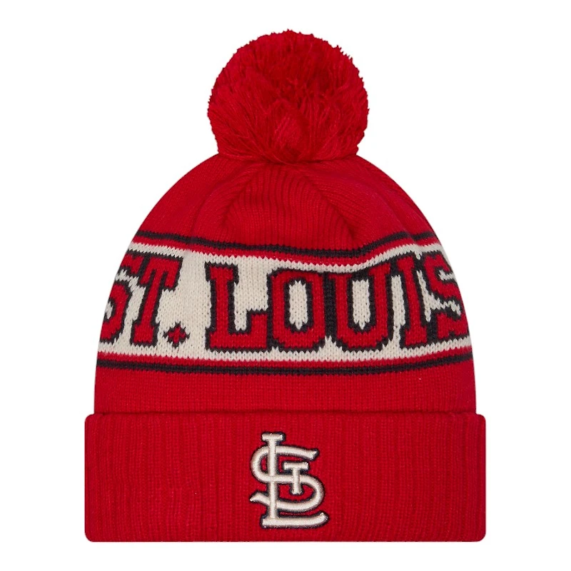 St. Louis Cardinals Red and White Pom Cuffed Knit Beanie Hat