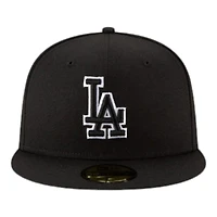 Los Angeles Dodgers Black LA Logo White Outline 2024 WS Champs Patch Gray UV New Era 59FIFTY Fitted Hat