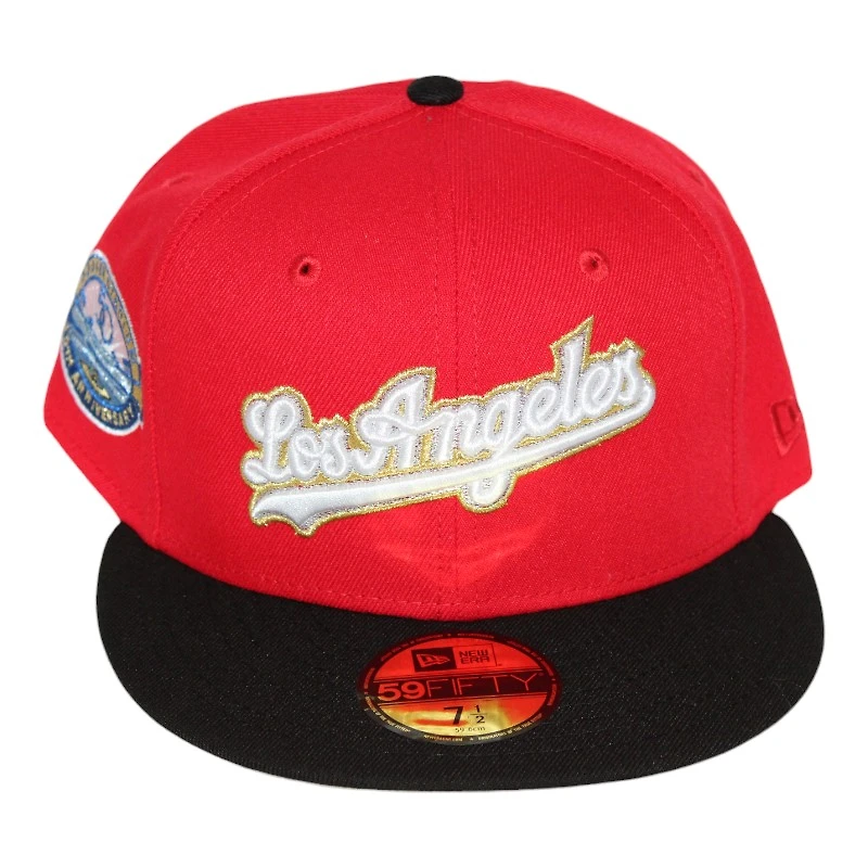 Los Angeles Dodgers Red and Black 50th Anniversary of Stadium Side Patch Gray UV New Era 59Fifty Fitted Hat