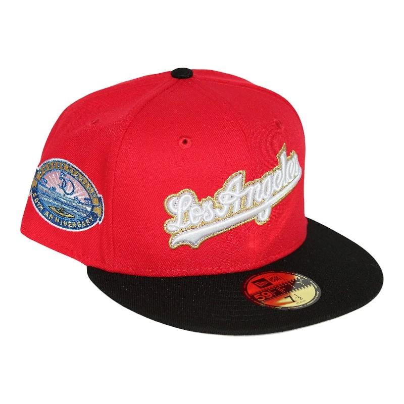 Los Angeles Dodgers Red and Black 50th Anniversary of Stadium Side Patch Gray UV New Era 59Fifty Fitted Hat