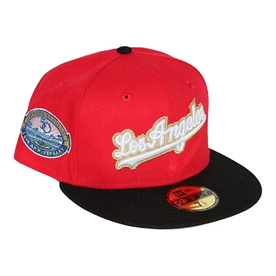 Los Angeles Dodgers Red and Black 50th Anniversary of Stadium Side Patch Gray UV New Era 59Fifty Fitted Hat