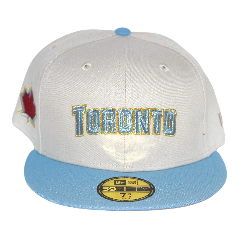 Toronto Blue Jays Stone and Icy "WorldwideFNM Pack" Maple Leaf Side Patch Gray UV New Era 59Fifty Fitted Hat