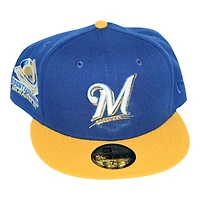 Milwaukee Brewers Blue and Yellow County Stadium Patch Gray UV New Era 59Fifty Fitted Hat
