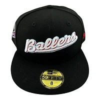 Kannapolis Cannon Ballers Black Team Logo Patch Icy Blue UV MiLB New Era 59FIFTY Fitted Hat