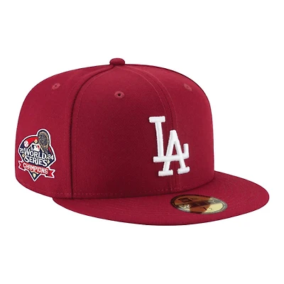 Los Angeles Dodgers Cardinal Red 2024 WS Champs Patch Gray UV New Era 59FIFTY Fitted Hat