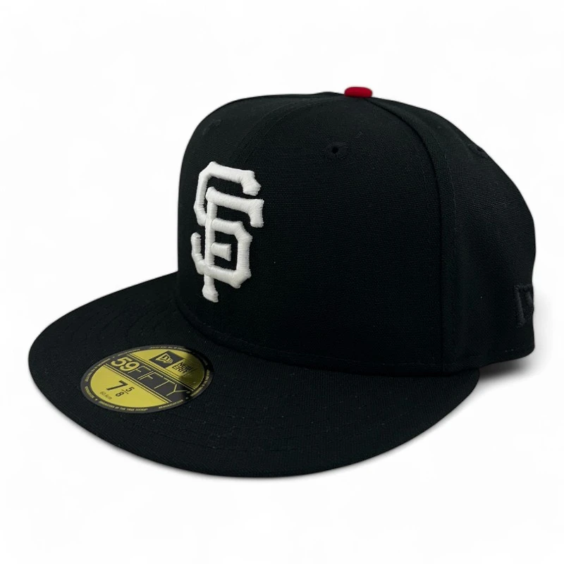 San Francisco Giants Black and White Side Batty Patch Red UV New Era 59FIFTY Fitted Hat