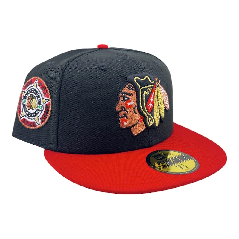 Chicago Blackhawks Black and Red 42nd NHL ASG Patch Green UV New Era 59FIFTY Fitted Hat