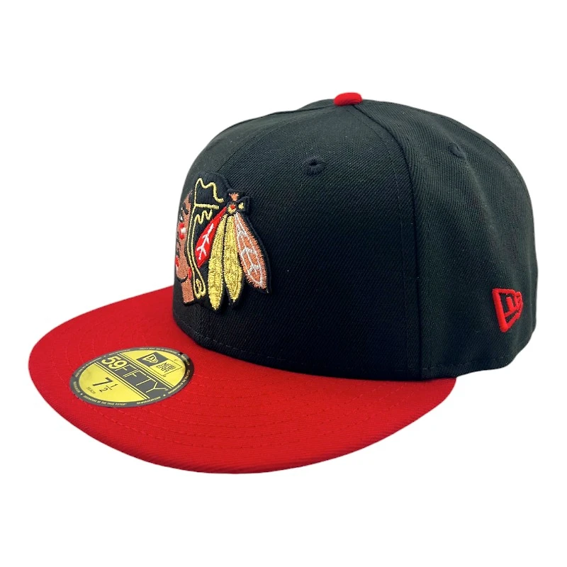 Chicago Blackhawks Black and Red 42nd NHL ASG Patch Green UV New Era 59FIFTY Fitted Hat