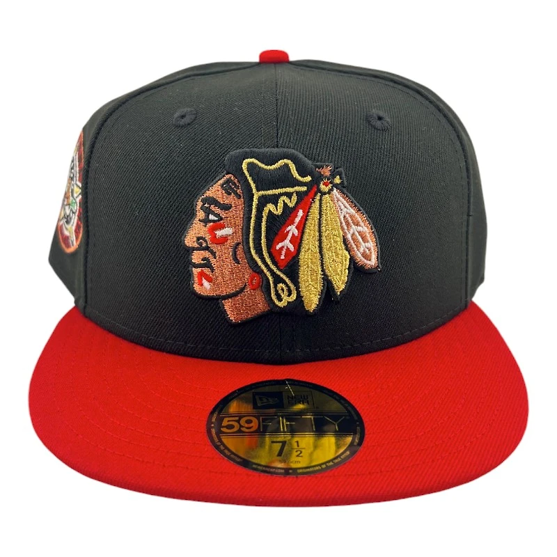 Chicago Blackhawks Black and Red 42nd NHL ASG Patch Green UV New Era 59FIFTY Fitted Hat