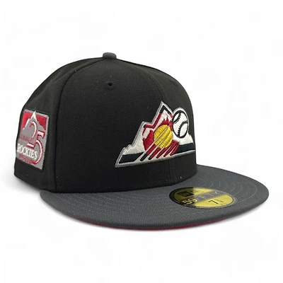 Colorado Rockies Black and Graphite 25th Anniversary Patch Red UV New Era 59FIFTY Fitted Hat