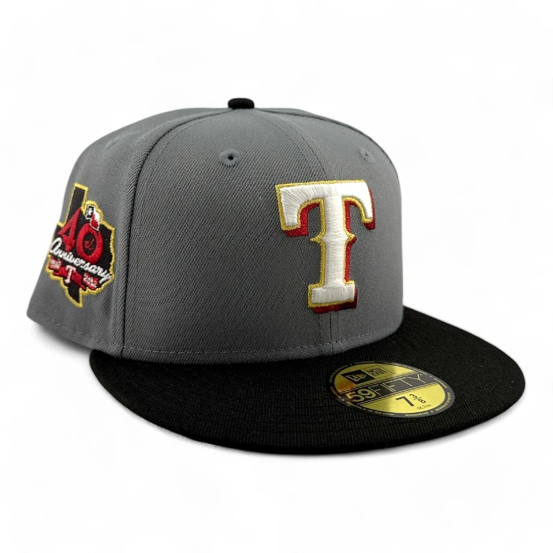 Texas Rangers Gray and Black 40th Anniversary Patch Light Blue UV New Era 59FIFTY Fitted Hat