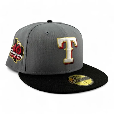 Texas Rangers Gray and Black 40th Anniversary Patch Light Blue UV New Era 59FIFTY Fitted Hat