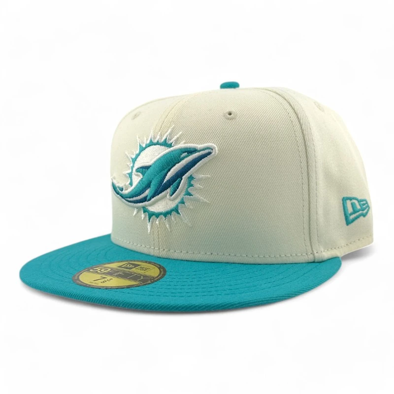 Miami Dolphins Cream Two Tone Pro Image Sports Exclusive Chrome Collection New Era 59FIFTY Fitted Hat