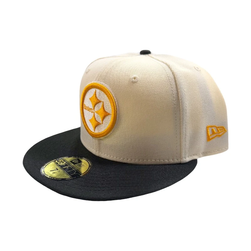 Pittsburgh Steelers Cream Two Tone Pro Image Sports Exclusive Chrome Collection New Era 59FIFTY Fitted Hat