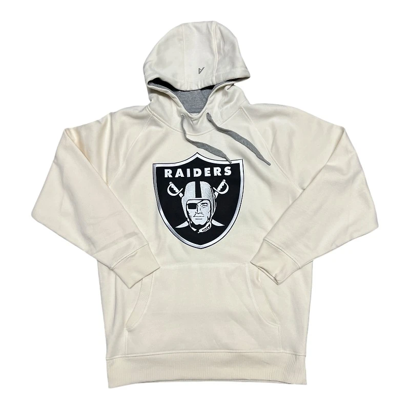 Las Vegas Raiders Cream White Script Logo Victory Antigua Mens Long Sleeve Hoodie