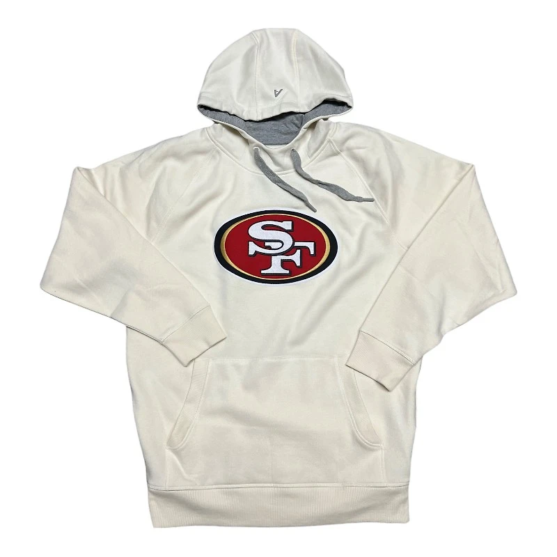 San Francisco 49ers Cream White Script Logo Victory Antigua Mens Long Sleeve Hoodie