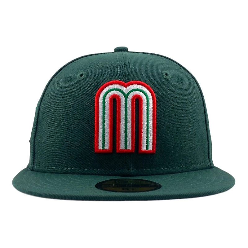 Mexico WBC Dark Green Gallo Side Patch Gray UV New Era 59FIFTY Fitted Hat