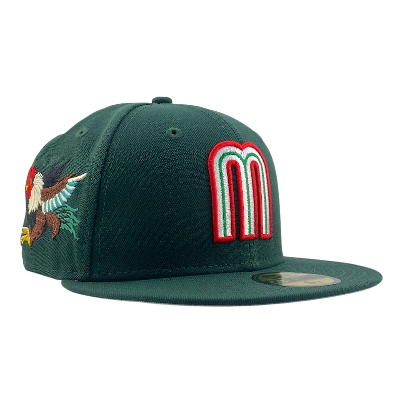 Mexico WBC Dark Green Gallo Side Patch Gray UV New Era 59FIFTY Fitted Hat