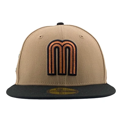 Mexico WBC Camel Brown and Black Gallo Side Patch Gray UV New Era 59FIFTY Fitted Hat