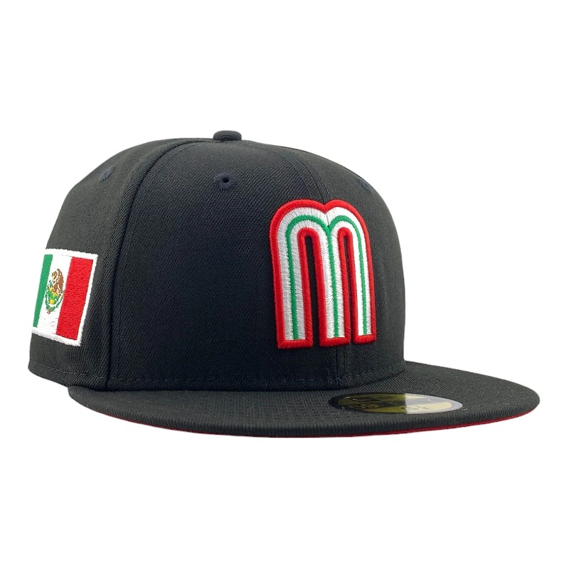 Mexico WBC All Black Flag Patch Gray UV New Era 59FIFTY Fitted Hat