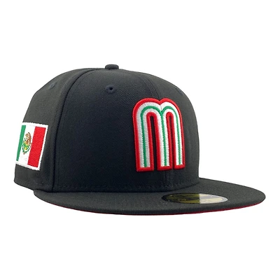 Mexico WBC All Black Flag Patch Gray UV New Era 59FIFTY Fitted Hat
