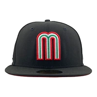 Mexico WBC All Black Flag Patch Gray UV New Era 59FIFTY Fitted Hat
