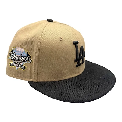 Los Angeles Dodgers Camel and Black Corduroy 100th Anniversary Patch Pink UV New Era 59FIFTY Fitted Hat