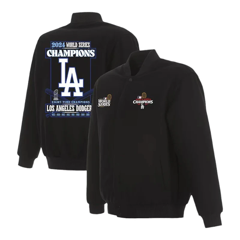 Los Angeles Dodgers Black 2024 World Series Champions JH Design Full-Snap Reversible Wool Jacket