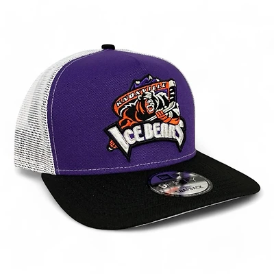 Knoxville Ice Bears X Scruffy City Shiners Purple and White Mesh Trucker New Era 9FIFTY A-Frame Snapback Hat