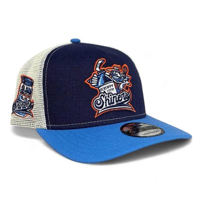 Knoxville Ice Bears X Scruffy City Shiners Navy and White Mesh Trucker New Era 9FIFTY A-Frame Snapback Hat