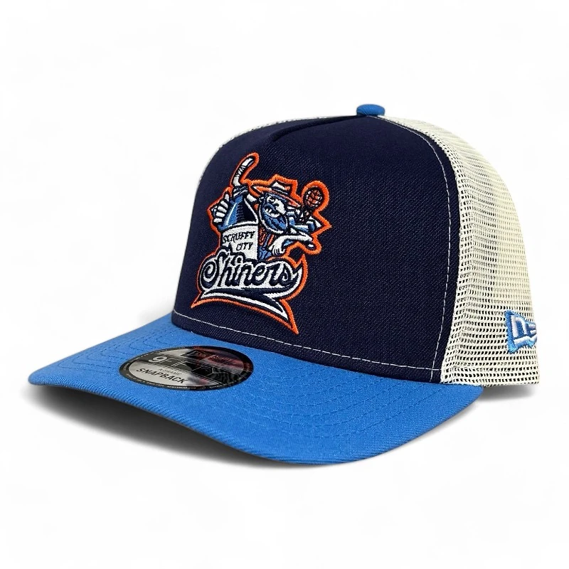 Knoxville Ice Bears X Scruffy City Shiners Navy and White Mesh Trucker New Era 9FIFTY A-Frame Snapback Hat